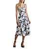 Lauren Ralph Lauren Two-Tone Floral Print Button Front Coordinating Linen Midi Skirt, Color:White/Navy - Image 3