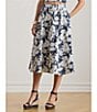 Lauren Ralph Lauren Two-Tone Floral Print Button Front Coordinating Linen Midi Skirt, Color:White/Navy - Image 4