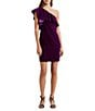 Color:Dark Purple Agate - Image 1 - Velvet One Shoulder Flutter Shoulder Sheath Dress