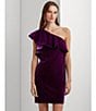 Color:Dark Purple Agate - Image 5 - Velvet One Shoulder Flutter Shoulder Sheath Dress