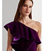 Color:Dark Purple Agate - Image 6 - Velvet One Shoulder Flutter Shoulder Sheath Dress