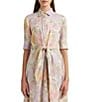 Color:Cream Multi - Image 3 - Wakana Floral Tie Front Linen Shirt Dress