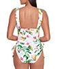 Color:Multi - Image 2 - Watercolor Tropical Floral Print Shirred Side Tie Plunge Tank One Piece Swimsuit