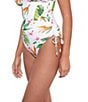 Color:Multi - Image 3 - Watercolor Tropical Floral Print Shirred Side Tie Plunge Tank One Piece Swimsuit