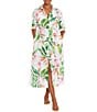 Color:Multi - Image 1 - Watercolor Tropical Floral Print Swim Cover-Up Midi Shirt Dress
