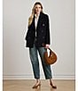 Lauren Ralph Lauren Wool Blend Notch Collar Long Sleeve Button Front Double Breasted Peacoat, Color:Regal Navy - Image 4