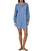Color:Blue Stripe - Image 3 - Woven Striped Rolled Tab Sleeve Button-Front Nightshirt