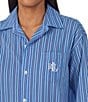Color:Blue Stripe - Image 4 - Woven Striped Rolled Tab Sleeve Button-Front Nightshirt