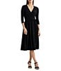 Lauren Ralph Lauren Wrap Front V-Neck 3/4 Sleeve Jersey Machine Washable Midi Dress - Image 1