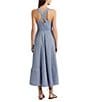 Color:Blue/White - Image 2 - Yarn-Dye Linen Stripe Square Neck Sleeveless Fit & Flare Midi Dress