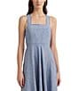 Color:Blue/White - Image 3 - Yarn-Dye Linen Stripe Square Neck Sleeveless Fit & Flare Midi Dress