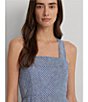 Color:Blue/White - Image 5 - Yarn-Dye Linen Stripe Square Neck Sleeveless Fit & Flare Midi Dress