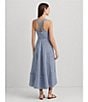 Color:Blue/White - Image 6 - Yarn-Dye Linen Stripe Square Neck Sleeveless Fit & Flare Midi Dress