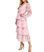 Layered With Love Amanda Organza Chiffon Floral Print V-Neck Long Sleeve Ruffle Tiered A-Line Midi Dress, Color:Falling Flowers - Image 3