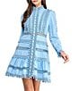 Layered With Love Carla Woven Mock Neck Long Sleeves Ruffle Tiered Hem Fit & Flare Mini Dress, Color:Light Blue - Image 1
