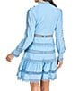 Layered With Love Carla Woven Mock Neck Long Sleeves Ruffle Tiered Hem Fit & Flare Mini Dress, Color:Light Blue - Image 2