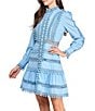 Layered With Love Carla Woven Mock Neck Long Sleeves Ruffle Tiered Hem Fit & Flare Mini Dress, Color:Light Blue - Image 4