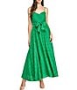 Layered With Love Jacquard Stripe V Neck Sleeveless Front Bow A-Line Maxi Dress, Color:Kelly Green - Image 1
