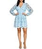 Layered With Love Kris Cotton Eyelet Knit V-Neck Long Sleeve Trim Detail Fit & Flare Dress, Color:Sky - Image 1