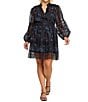 Layered With Love Plus Size Floral Print Faille Long Sleeve Lace Trim Mini Dress, Color:Black Floral - Image 1
