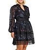 Layered With Love Plus Size Floral Print Faille Long Sleeve Lace Trim Mini Dress, Color:Black Floral - Image 3