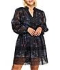 Layered With Love Plus Size Floral Print Faille Long Sleeve Lace Trim Mini Dress, Color:Black Floral - Image 4