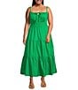 Layered With Love Plus Size Square Neck Elastic Waist Cotton Poplin Sleeveless Maxi Dress, Color:Green - Image 1