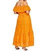 Layered With Love Plus Size Square Neck Off-The-Shoulder Ruffle Sleeves With Straps Embroidered Eyelet Fit And Flare Sundress, Color:Orange - Image 2