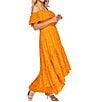 Layered With Love Plus Size Square Neck Off-The-Shoulder Ruffle Sleeves With Straps Embroidered Eyelet Fit And Flare Sundress, Color:Orange - Image 3