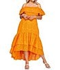 Layered With Love Plus Size Square Neck Off-The-Shoulder Ruffle Sleeves With Straps Embroidered Eyelet Fit And Flare Sundress, Color:Orange - Image 4