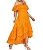 Layered With Love Plus Size Square Neck Off-The-Shoulder Ruffle Sleeves With Straps Embroidered Eyelet Fit And Flare Sundress, Color:Orange - Image 5