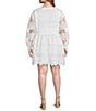 Layered With Love Plus Size V-Neck Long Sleeve Front Button Loop Scalloped Hem Lace Sheath Dress, Color:White - Image 2