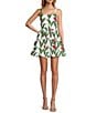 Layered With Love Poplin Floral Print Square Neck Sleeveless Bubble Hem A-Line Mini Dress, Color:Palm Royale - Image 1