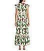 Layered With Love Poplin Floral Print V Neck Cap Flutter Sleeve A-Line Maxi Dress, Color:Palm Royale - Image 2