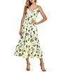 Layered With Love V-Neck Tie Shoulder Lemon Fruit Printed Poplin A-Line Midi Dress, Color:Lemon Print - Image 1