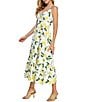 Layered With Love V-Neck Tie Shoulder Lemon Fruit Printed Poplin A-Line Midi Dress, Color:Lemon Print - Image 3