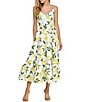Layered With Love V-Neck Tie Shoulder Lemon Fruit Printed Poplin A-Line Midi Dress, Color:Lemon Print - Image 4
