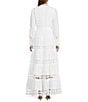 Layered With Love Woven Cotton Crew Neck Blouson Sleeves Belted Crochet Trim A-Line Maxi Dress, Color:White - Image 2