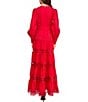 Layered With Love Woven Cotton Crew Neck Blouson Sleeves Belted Crochet Trim A-Line Maxi Dress, Color:Candy Apple - Image 2
