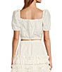 Color:White - Image 2 - Chloe Square Neck Short Puff Sleeve Smocked Coordinating Cropped Top