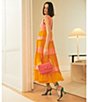 Color:Coral/Mango - Image 4 - Daphne Color Block Surplice V-Neck Drawstring Tie Shoulder Back Detail Sleeveless Tiered Waistless Maxi Dress