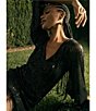 Color:Black - Image 3 - Kyla Novelty Feather Trim V-Neck Long Sleeve Sequin Sheath Dress