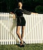 Color:Black - Image 5 - Kyla Novelty Feather Trim V-Neck Long Sleeve Sequin Sheath Dress