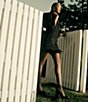 Color:Black - Image 6 - Kyla Novelty Feather Trim V-Neck Long Sleeve Sequin Sheath Dress
