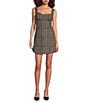 Le' AL.X Wool Blend Knit Glen Plaid Sweetheart Neck Tank Strap Bustier Mini Coordinating Dress, Color:Glen Plaid - Image 1