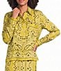 Le' AL.X Bandana Print Collared Long Sleeve Button Down Satin Coordinating Blouse - Image 1