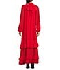 Le' AL.X Chiffon Ruched Mock Neck Long Blouson Sleeve Tiered Ruffle Shift Maxi Dress - Image 2