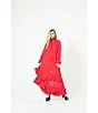 Le' AL.X Chiffon Ruched Mock Neck Long Blouson Sleeve Tiered Ruffle Shift Maxi Dress - Image 5