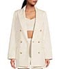 Color:Off White - Image 1 - Classic Double Breasted Notch Lapel Longline Blazer