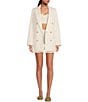 Color:Off White - Image 3 - Classic Double Breasted Notch Lapel Longline Blazer